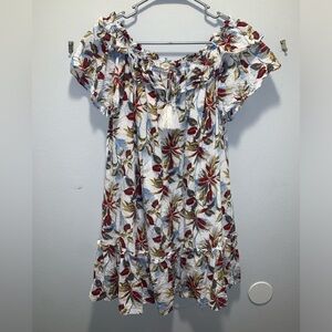 Entro Floral On Or Off Shoulder Floral Ruffle Dress With Tassels